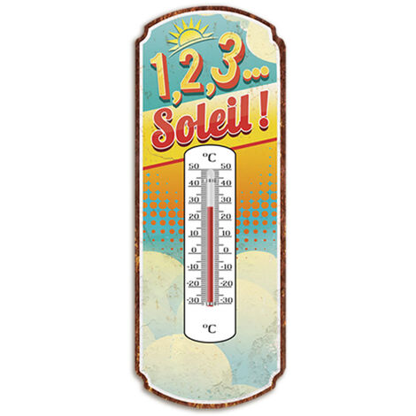 Thermomètre déco en métal jaune et bleu 25 cm
