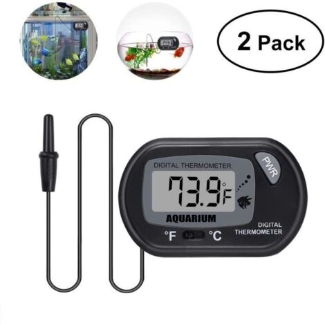 Thermomètre Digital LCD à Ventouse Aquarium Vivarium (Noir) - 2 Pièces