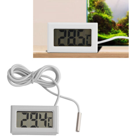 Thermomètre Digital Mini LCD LED avec Longue Sonde de 95cm, Blanc, -40°C à 70°C, Inclus 2 LR44, Précis Résolution 0.1°C