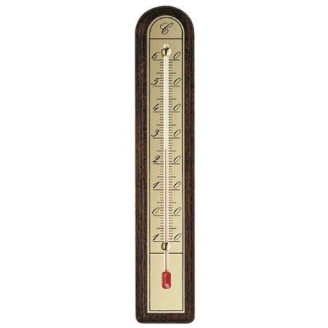 Thermomètre de jardin en bois foncé et aluminium – Plage de mesure -20 °C à +60 °C – Précision +/- 1 °C – Dimensions 260 x 47 mm – Stil