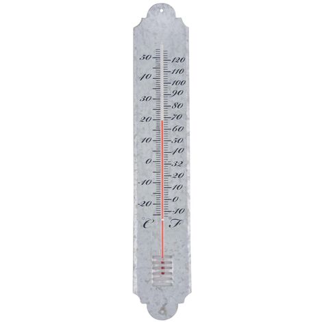 Thermomètre en zinc patiné - L 9 x H 49,5 cm - Gris - Livraison gratuite