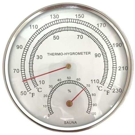Thermomètre et hygromètre 2 en 1 pour sauna avec finition argentée - Mesure de la température et de l'humidité - Convient aux hammams et saunas