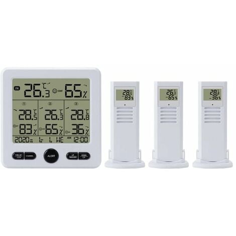 DHKLFA Thermomètre et hygromètre avec 3 capteurs extérieurs, rétroéclairage et grand écran LCD, interrupteur ℃/℉