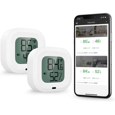 Thermomètre et hygromètre Bluetooth 5.0, 2 pièces, contrôle d'application sans fil, compteur précis de température et d'humidité, moniteur de capteur avec écran, bouton, fonction d'alarme pour i