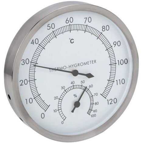 Thermomètre et hygromètre - Convient aux hammams et saunas - Acier inoxydable - Diamètre 12,5 cm