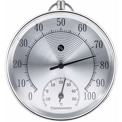 thermomètre extérieur, 10 cm Sans fil À fixer au mur Thermomètre et hygromètre analogique, Convient pour les maisons, les serres, les jardins, les voitures, etc. Sans piles (argent),Seuçais