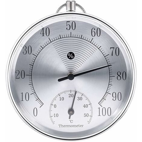 thermomètre extérieur, 10 cm Sans fil À fixer au mur Thermomètre et hygromètre analogique, Convient pour les maisons, les serres, les jardins, les voitures, etc. Sans piles (argent),Seuçais