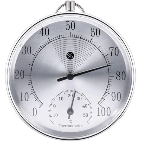Thermomètre extérieur, 10 cm Sans fil À fixer au mur Thermomètre et hygromètre analogique, Convient pour les maisons, les serres, les jardins, les voitures, etc.(argent)