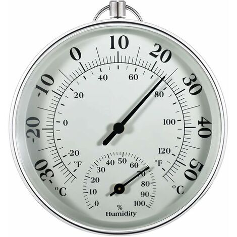 Thermomètre extérieur - 10 cm - Thermomètre et hygromètre sans fil - Hygromètre analogique - Convient pour les maisons, les serres, les jardins, les voitures, etc. - Sans piles,SEMAket,argent