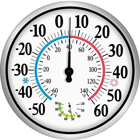 Thermomètre extérieur 12 Grands chiffres - Thermomètre intérieur extérieur sans fil 2 en 1 Thermomètre hygromètre, thermomètre mural hygromètre avec boîtier en acier inoxydable