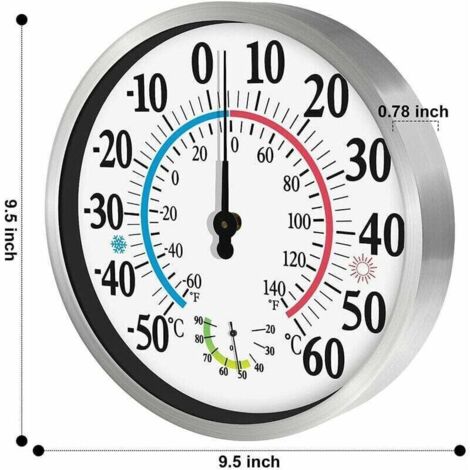Thermomètre Extérieur 12", Thermomètre Hygromètre Sans Fil 2 en 1, Mural avec Grands Chiffres