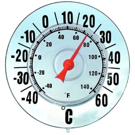 Thermomètre extérieur MAXIMEX Ø 18 cm ventouse sans mercure en plastique transparent facile à lire avec grand affichage celsius fahrenheit pour jardin et fenêtre mural adhésif grande taille