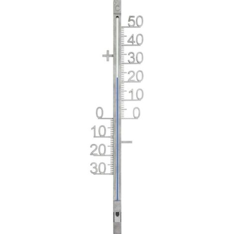 Thermomètre extérieur métal argent – Plage de mesure -30 à +50 °C – Largeur 100 mm – Hauteur 428 mm – Fixation incluse – Tfa Dostmann - X45119