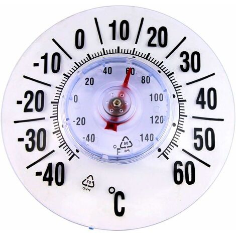 Thermomètre extérieur, thermometre extérieur Ventouse, à Fixer sur Une fenêtre, Affichage en degrés celcius et Fahrenheit, sans Mercure, Plastique, Transparent