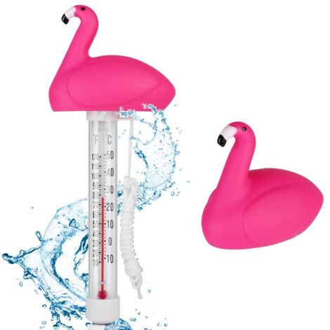 Thermomètre flottant pour piscine, spa, aquarium et bassin à poissons – avec corde de fixation – design flamant rose