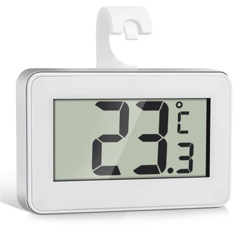 Thermomètre Frigo, 1 Pièce Thermometre Numérique Mini Digital LCD Thermomètre avec Crochet, Thermometre Congelateur Température Capteur Testeur pour Réfrigérateur Cuisine Congélateurs, Blanc