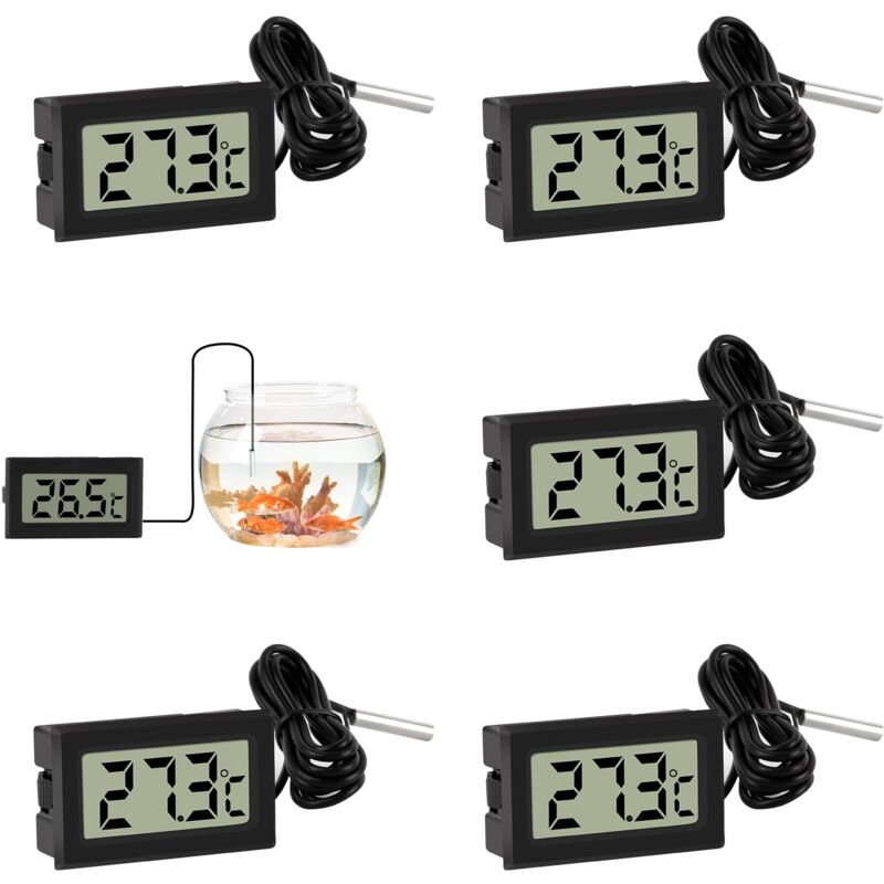 Thermomètre Frigo 5 Pièces, Thermomètre pour Aquarium avec Écran LCD Thermomètre Température avec câble de 1m et Sonde de Température Capteur Testeur