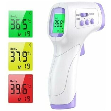 Thermomètre frontal adulte Thermomètre infrarouge avec alerte de fièvre Thermomètre frontal 2 en 1 sans contact avec fonction mémoire, écran LCD