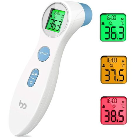 Thermomètre Frontal Fiable pour Mesurer la Fièvre, Thermometre Medical Infrarouge Digital sans Contact 2 en 1 à la Lecture Directe et Précise, Ecran LCD, pour Toute la Famille Adulte Bebe(Blanc)