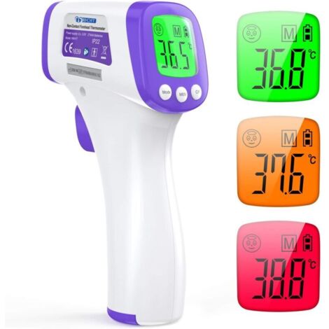 Thermomètre frontal infrarouge sans contact pour enfants et adultes, avec écran LCD et fonction mémoire. Mesure précise de la température corporelle ou des objets. Idéal pour un usage domestique ou pr
