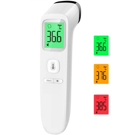 Thermomètre Frontal Sans Contact, Thermometre Bebe, Thermomètre Médical Numérique Infrarouge pour Adultes, Lecture Précise avec Ecran LCD, Mode Muet, Rappel de Mémoire (Blanche)