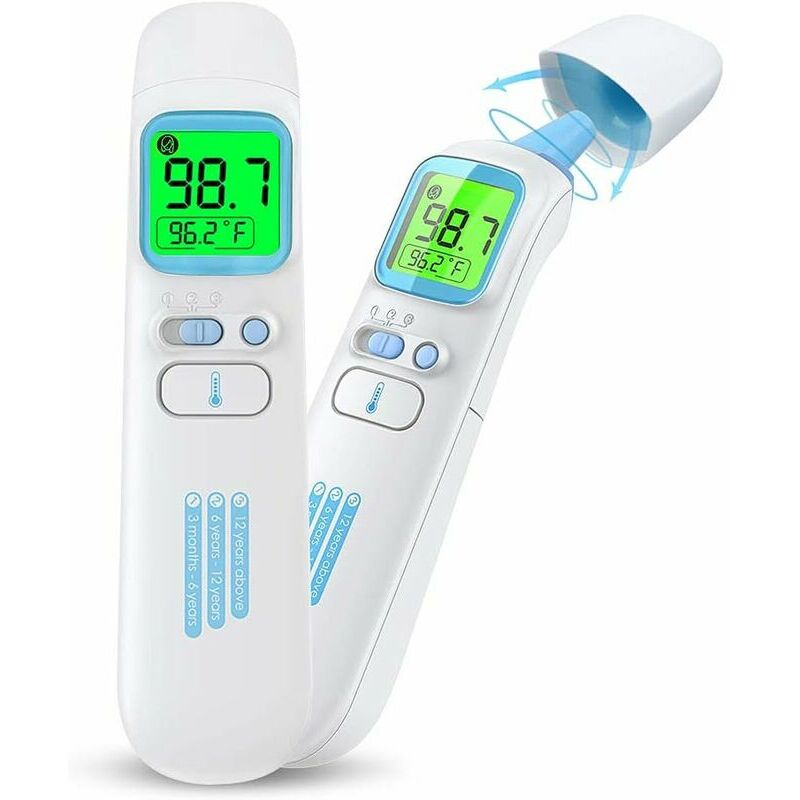 Thermometre frontal, Thermomètre auriculaire et frontal, Thermomètre Frontal Infrarouge thermomètre sans contact frontal avec Alerte Fièvre, Écran