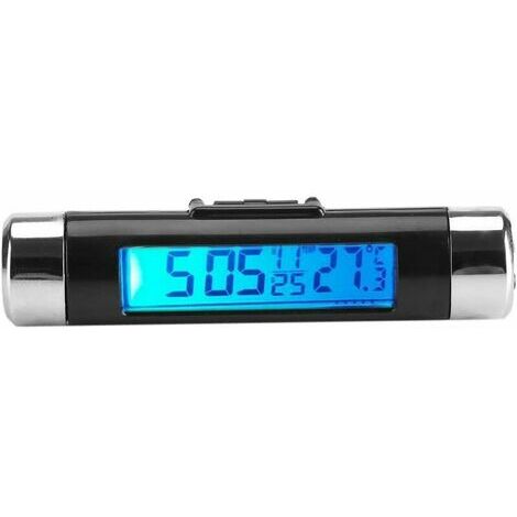 Thermomètre-horloge numérique à pince pour voiture Mini horloge pour voiture avec écran LCD rétroéclairé pour camions et voitures (rétroéclairage bleu) (piles non incluses)