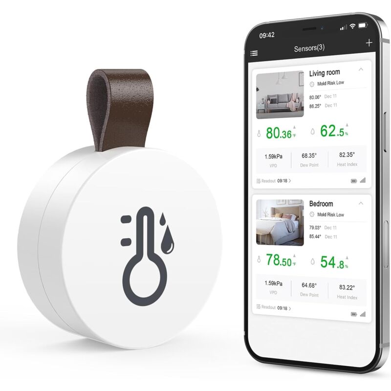 Thermomètre Hygromètre Bluetooth, Capteur de Température Humidité avec Fonction d'Exportation de Données, Mini Thermomètre d'Intérieur avec iOS