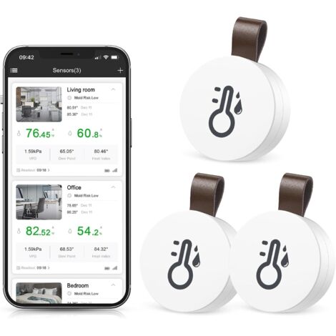 Thermomètre Hygromètre Bluetooth, Mini Thermometre Interieur avec Stockage de Données, App, Capteur Humidité Température, Thermometre Chambre, Thermomètre Connecté pour Maison, Bureau, 3PCS