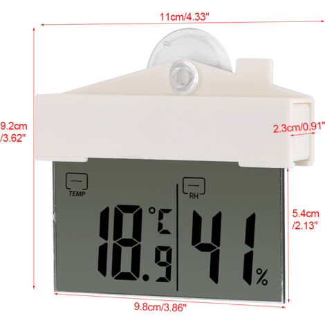Thermomètre-Hygromètre Digital LCD avec Suction Cup et Viscosité Double, ABS, Température -20°C à +70°C, Taille 110x92x23mm, 1 Pièce