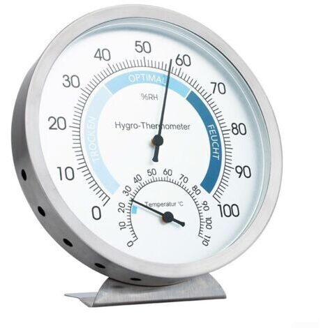 Thermomètre hygromètre d'intérieur analogique 2 en 1, thermomètre d'ambiance et hygromètre en acier inoxydable brossé.