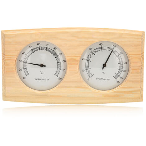 Thermomètre Hygromètre en Bois pour Sauna à Double Cadran avec Aiguilles - Mesure de Température et Humidité