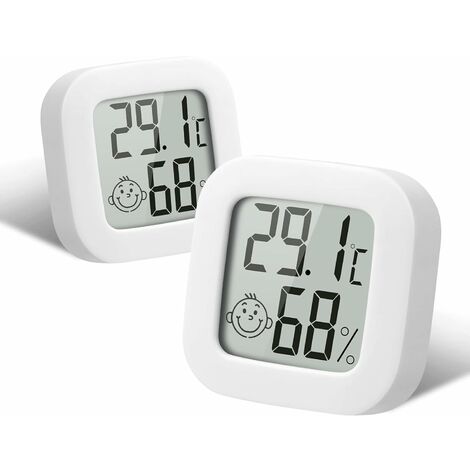 Thermomètre Hygrometre Intérieur, 2PCS Mini Thermomètre Hygromètre Digital à Haute Précision, Moniteur de Température et Humidimètre Indicateur du Niveau de Confort pour Maison, Bureau