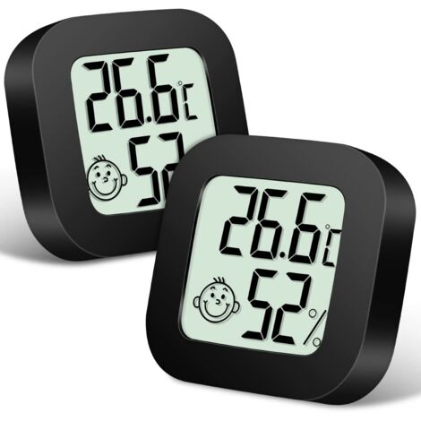 Thermomètre Hygrometre Intérieur, 2PCS Mini Thermomètre Hygromètre Digital à Haute Précision, Moniteur de Température et Humidimètre Indicateur du Niveau de Confort pour Maison,Bureau-Noir