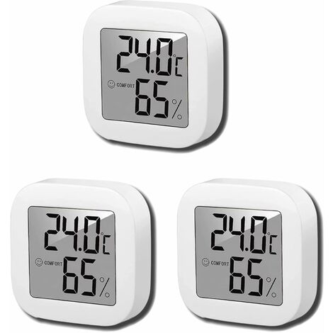 Thermomètre Hygromètre Intérieur, 3 Pièces Thermomètre Numérique, Thermomètre Chambre Bébé, Mini LCD Termometre pour Maison, Bureau, Chambre de Bébé, Vestiaire (Blanc) thsinde