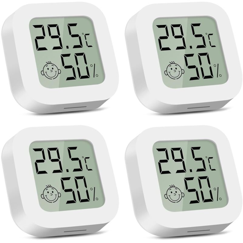 Thermomètre hygromètre interieur, 4 Pièces Mini Thermometre Digital, Moniteur de Température pour Chambre de Bébé, Bureau, Salon, Serre, Rangement,