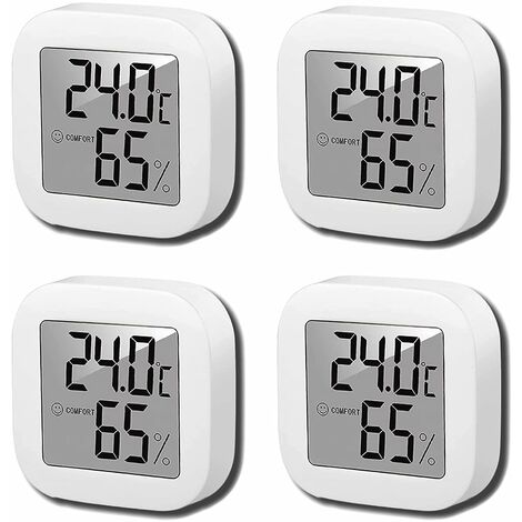 Thermomètre Hygromètre Intérieur, 4 Pièces Thermomètre Numérique, Thermomètre Chambre Bébé, Mini LCD Termometre pour Maison, Bureau, Chambre de Bébé, Vestiaire (Blanc)