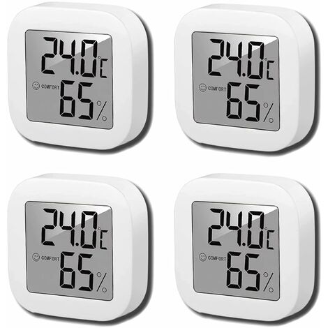 Thermomètre Hygromètre Intérieur, 4 Pièces Thermomètre Numérique, Thermomètre Chambre Bébé, Mini LCD Termometre pour Maison, Bureau, Chambre de Bébé, Vestiaire (Blanc) thsinde