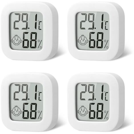 Thermomètre Hygrometre Intérieur, 4PCS Mini Thermomètre Hygromètre Intérieur Digital à Haute Précision, Moniteur de Température Humidimètre Indicateur du Niveau Confort pour Maison, Bureau