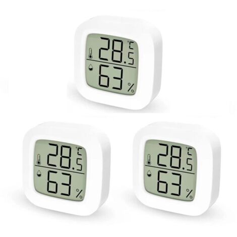 Thermometre Hygrometre Interieur Lot de 3 Petit Thermometre Maison Numérique Mini LCD Termometro Ambientale d'intérieur, Hygromètre pour Chambre à Coucher Cave à Vin, Aimanté, 6 Piles