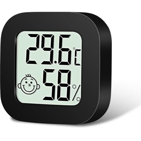 Thermomètre Hygrometre Intérieur, Mini Thermomètre Hygromètre Digital à Haute Précision, Moniteur de Température et Humidimètre Indicateur du Niveau de Confort pour Maison,Bureau-Noir