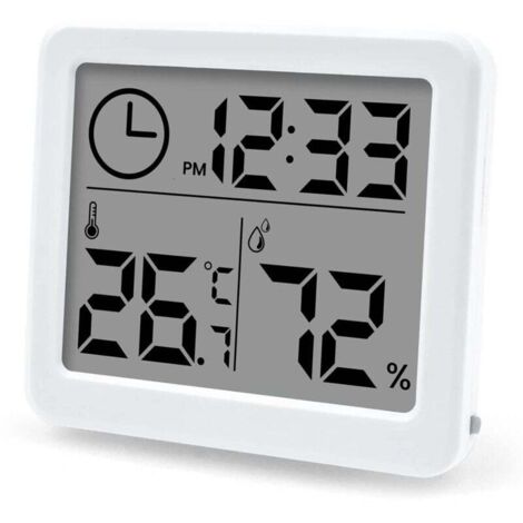 Thermomètre hygromètre LCD haute précision Ulisem avec humidité intérieure, heure et thermomètre pour bureau et serre (batterie incluse)