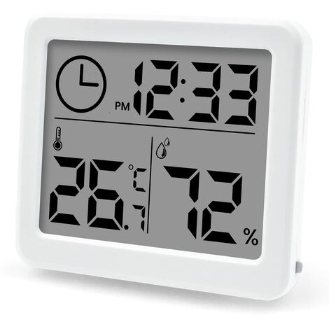 Thermomètre Hygromètre Moniteur de Haute Précision, LCD avec temps d'humidité intérieure et thermomètre , pour le bureau, la serre (batterie incluse)