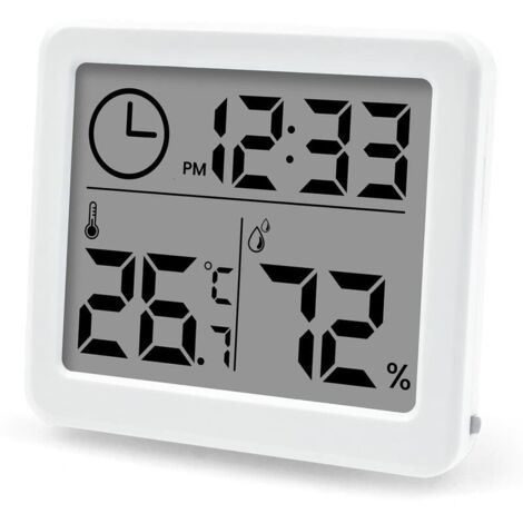 Thermomètre Hygromètre Moniteur de Haute Précision, LCD avec temps d'humidité intérieure et thermomètre , pour le bureau, la serre (batterie incluse)