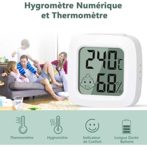 Thermomètre Hygromètre Numérique d'intérieur Haute Précision avec Indicateur Confort Compact pour Bureau et Chambre Bébé
