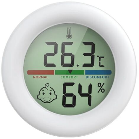 Thermomètre hygromètre numérique LCD électronique rond de haute précision, blanc