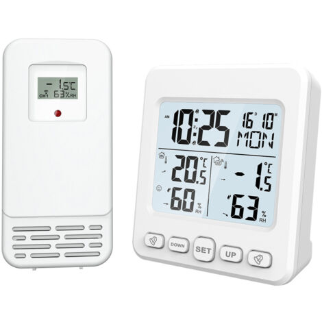 Thermomètre Hygromètre Numérique, Surveillance Intérieure Extérieure de Température et d'Humidité avec Enregistrements Max Min pour Maison, Bureau