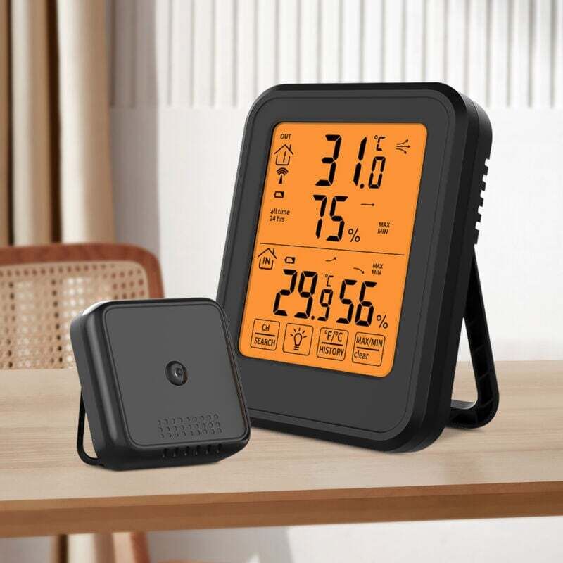 Thermomètre hygromètre numérique, thermomètre hygromètre intérieur et extérieur avec capteur extérieur sans fil pour bureau, maison, chambre à
