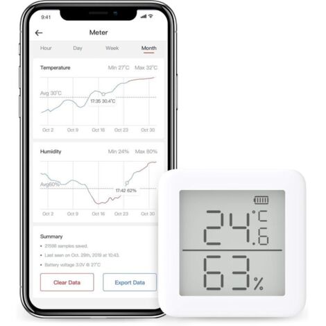 Thermomètre Hygromètre Sans Fil, Capteur d'Humidité et Température avec Alertes, Compatible Alexa