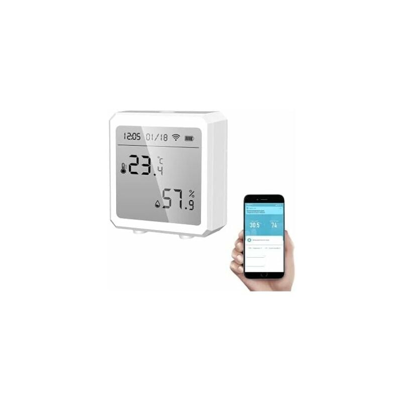 Thermomètre hygromètre Smart WiFi + capteur température et d'humidité Bluetooth avec rétroéclairage pour intérieur/extérieur, contrôle APP Tuya（blanc）